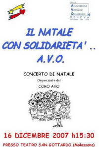 Locandina, creata da una volontaria tra i giovani dell'AVO, per pubblicizzare il concerto di Natale del Coro AVO sul giornalino